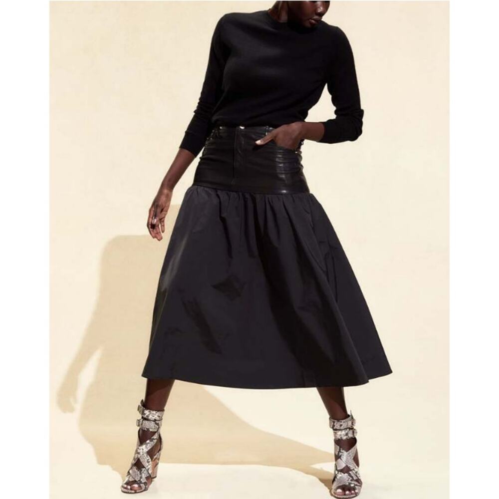 Cynthia Rowley  Black Downtown Leather Nylon Combo Skirt Size 0